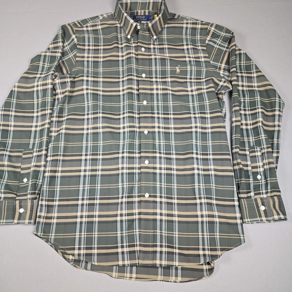 Polo Ralph Lauren Mens Classic Fit Performance Long Sleeve Oxford Green Plaid